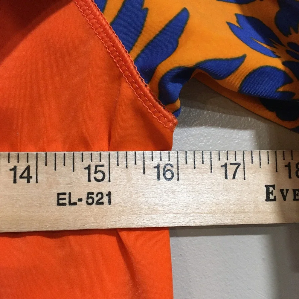 Lands End Short Sleeve Rashguard Boys M Orange Tropical Hawaii Beach‎ Swim Shirt